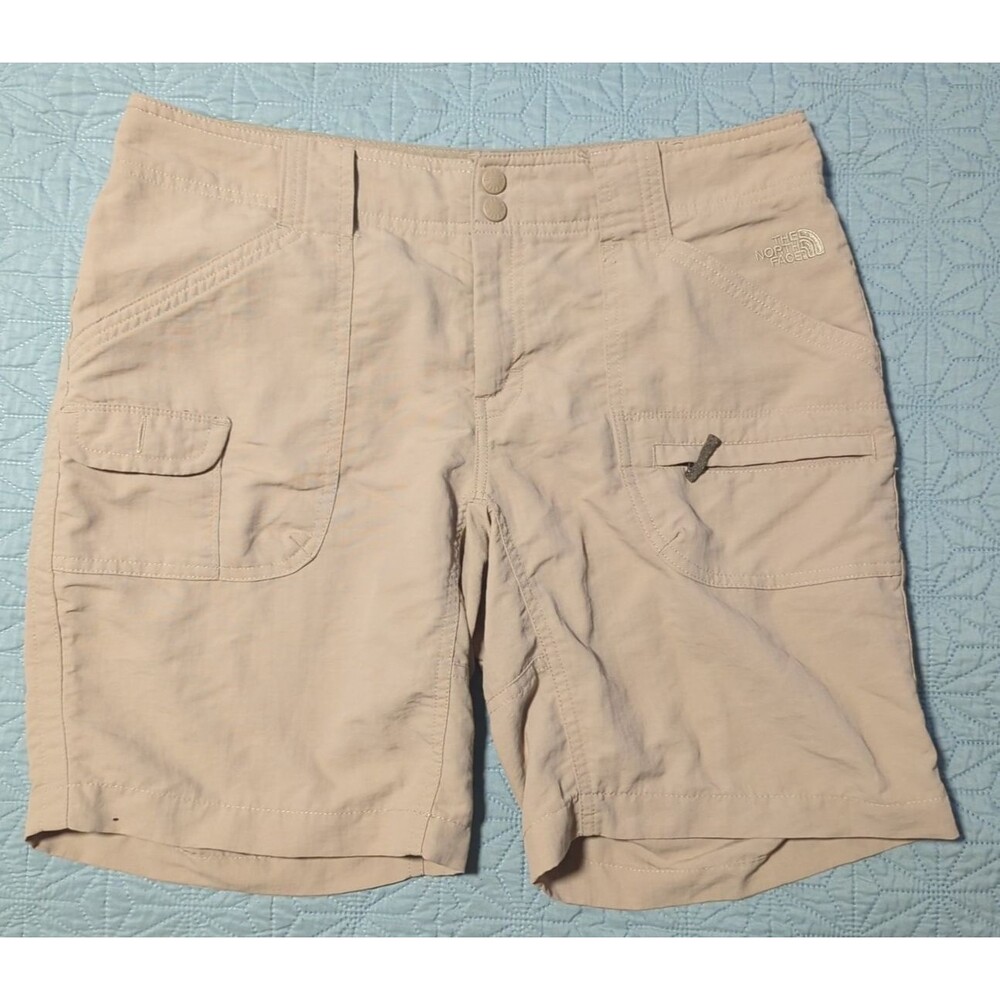 North Face Shorts Women’s Sz 10 Lightweight Cargo Pockets Hiking Beige Outdoors